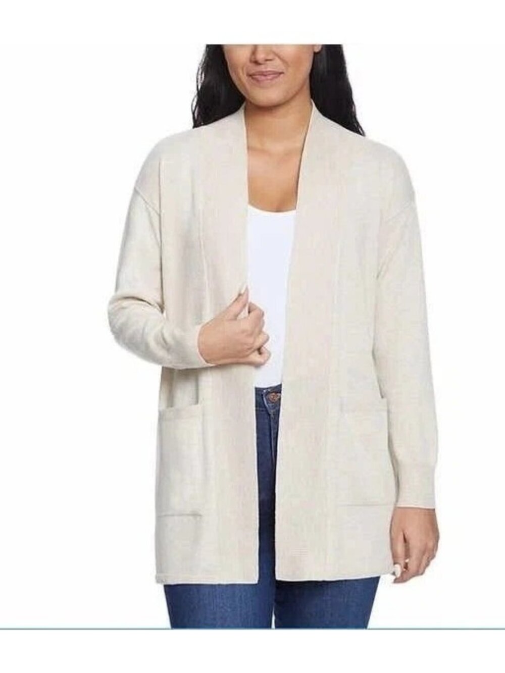 NWT Gloria Vanderbilt Women's L Beige Open Front Cardigan Sweater Lightweight